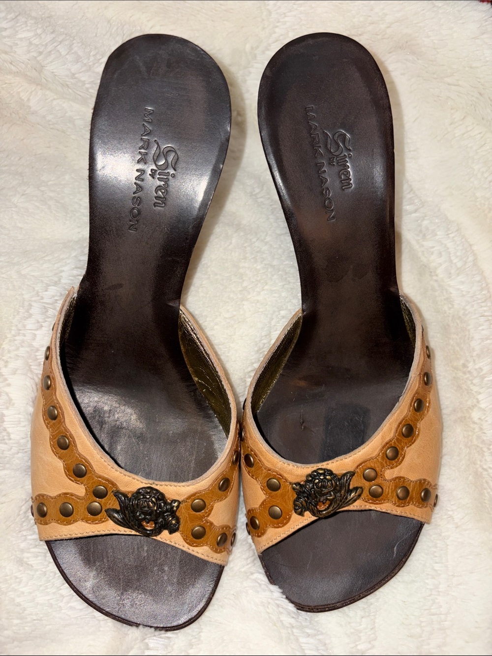 Siren by Mark Nason leather wedge mule heels shoes size 7 Made in Italy Y2K Boho - Picture 3 of 12